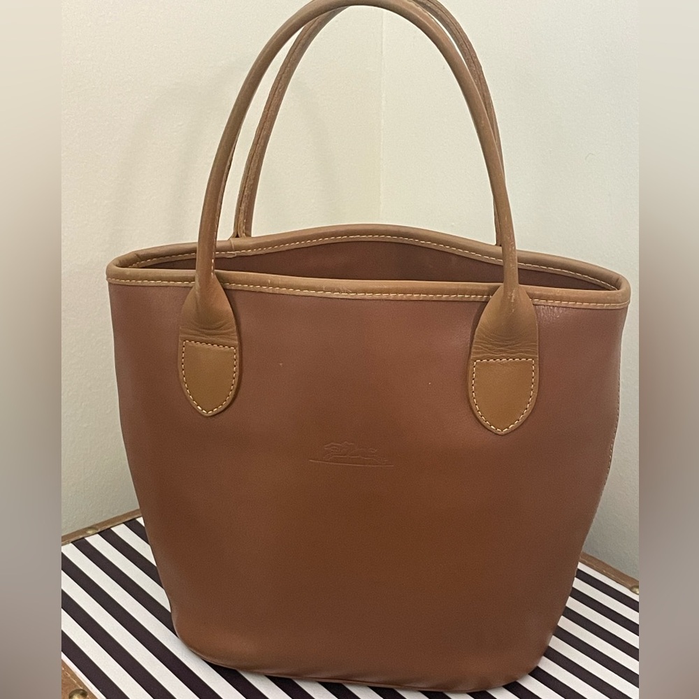 LONGCHAMP Mini Camel Leather Tote w Detachable Interior Pouch G-VGUC🤎